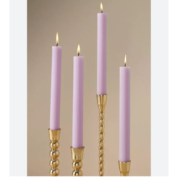 Anthropologie Fluted Lavender Taper Candles Set of 4 NEW WITH TAG - Picture 1 of 3